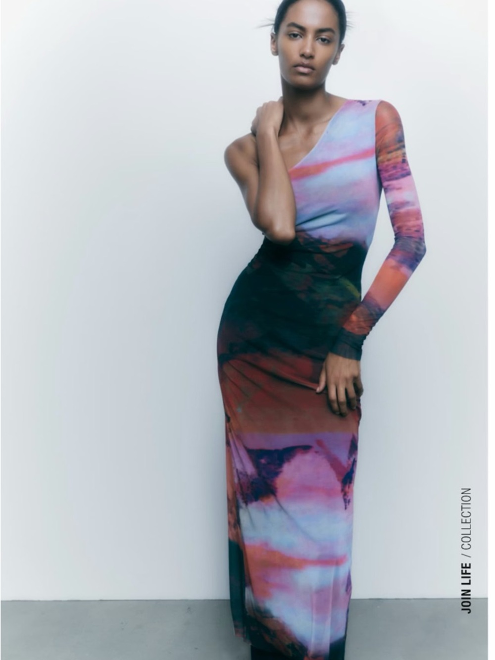 Zara One-Shoulder Tie-Dye Maxi Dress in Purple, Blue and Orange NWOT